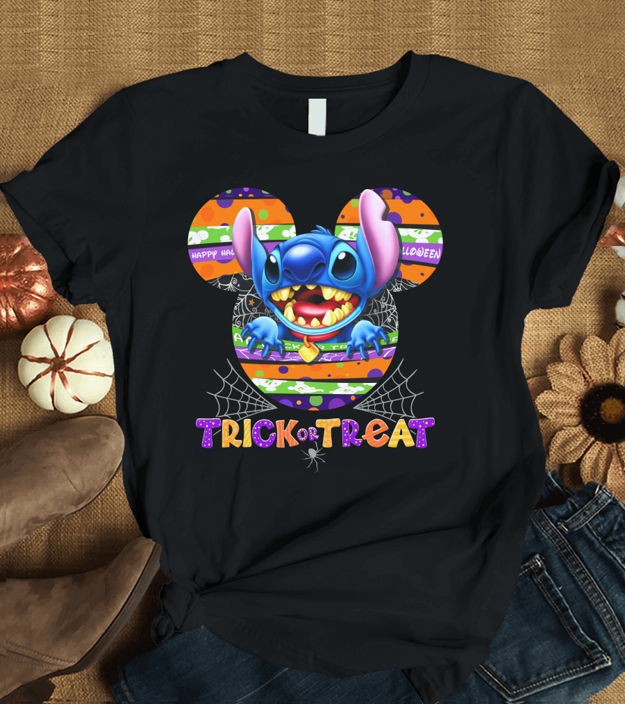 Happy Halloween Stitch Trick Or Treat Mickey Ears T-Shirt