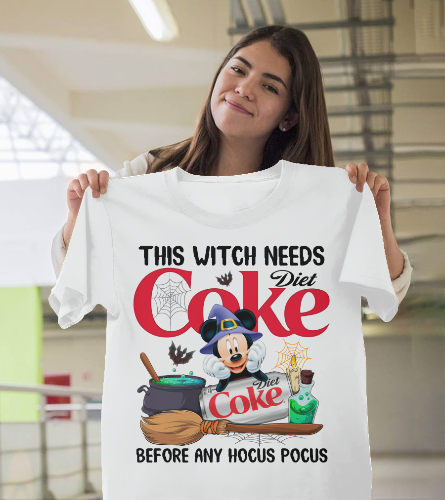 This Witch Needs Diet Coke Before Any Hocus Pocus Mouse Hat Potion Broom Cauldron T-Shirt