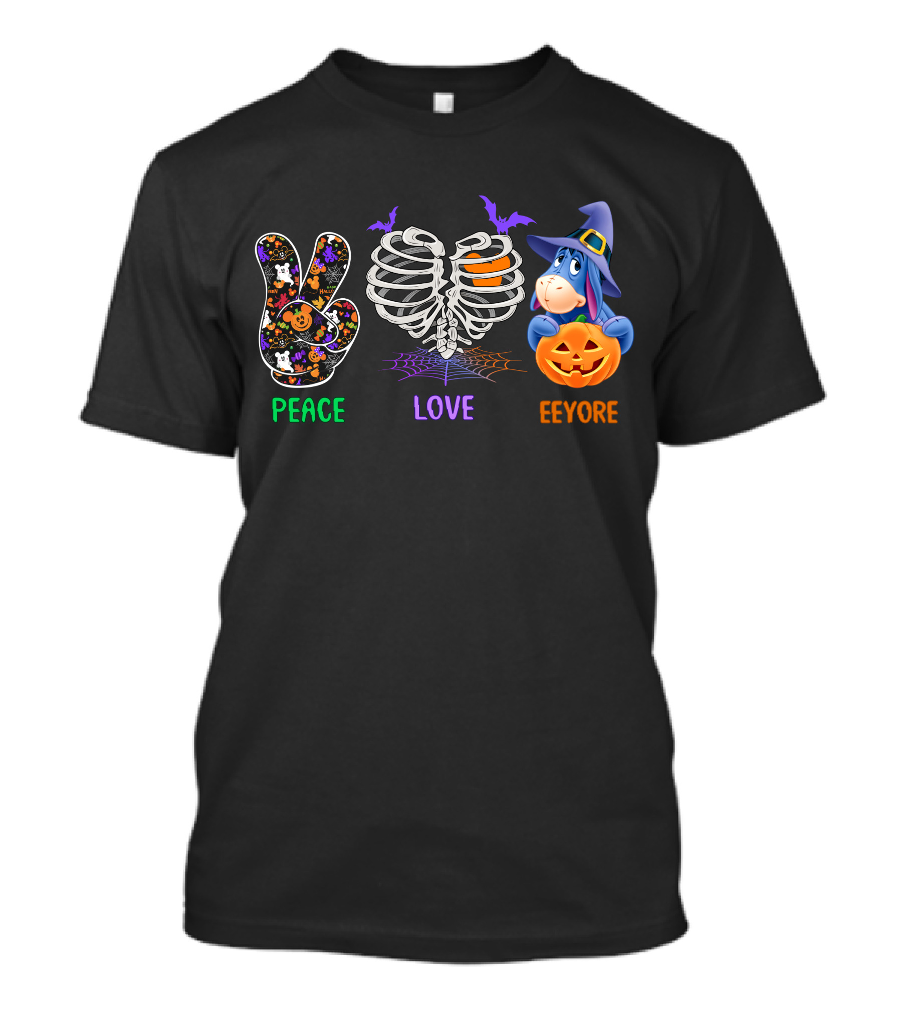 Peace Love Eeyore Halloween Pumpkin Skeleton Costume T-Shirt