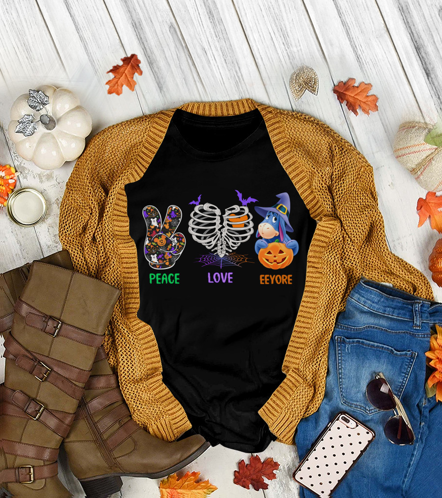 Peace Love Eeyore Halloween Pumpkin Skeleton Costume T-Shirt