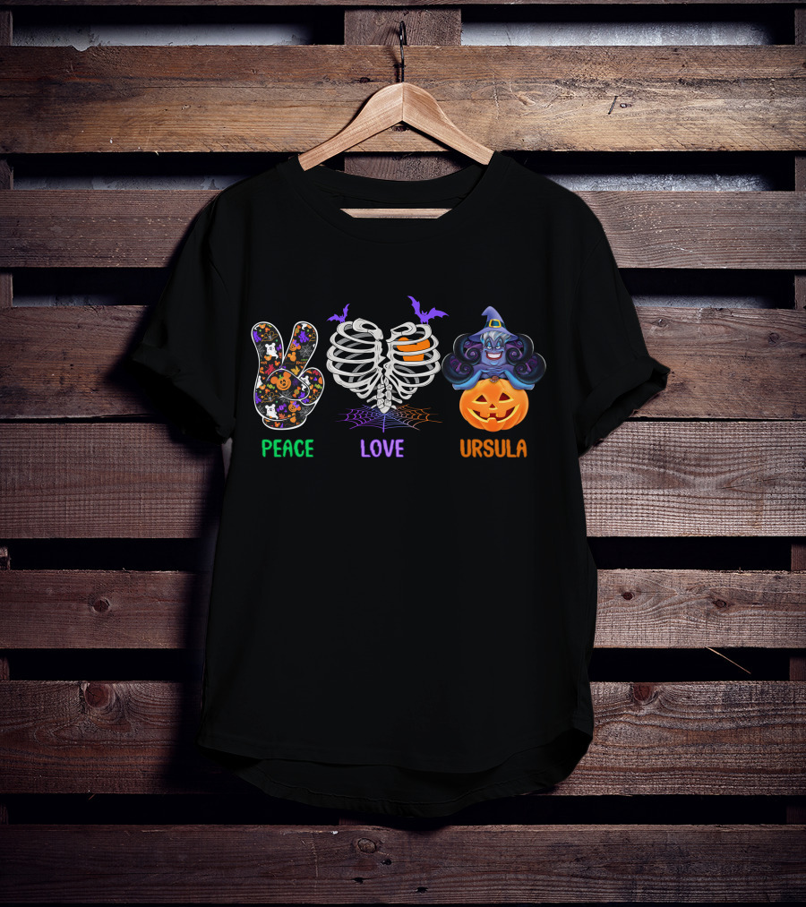 Peace Love Ursula Halloween Pumpkin Bat Skeleton T-Shirt
