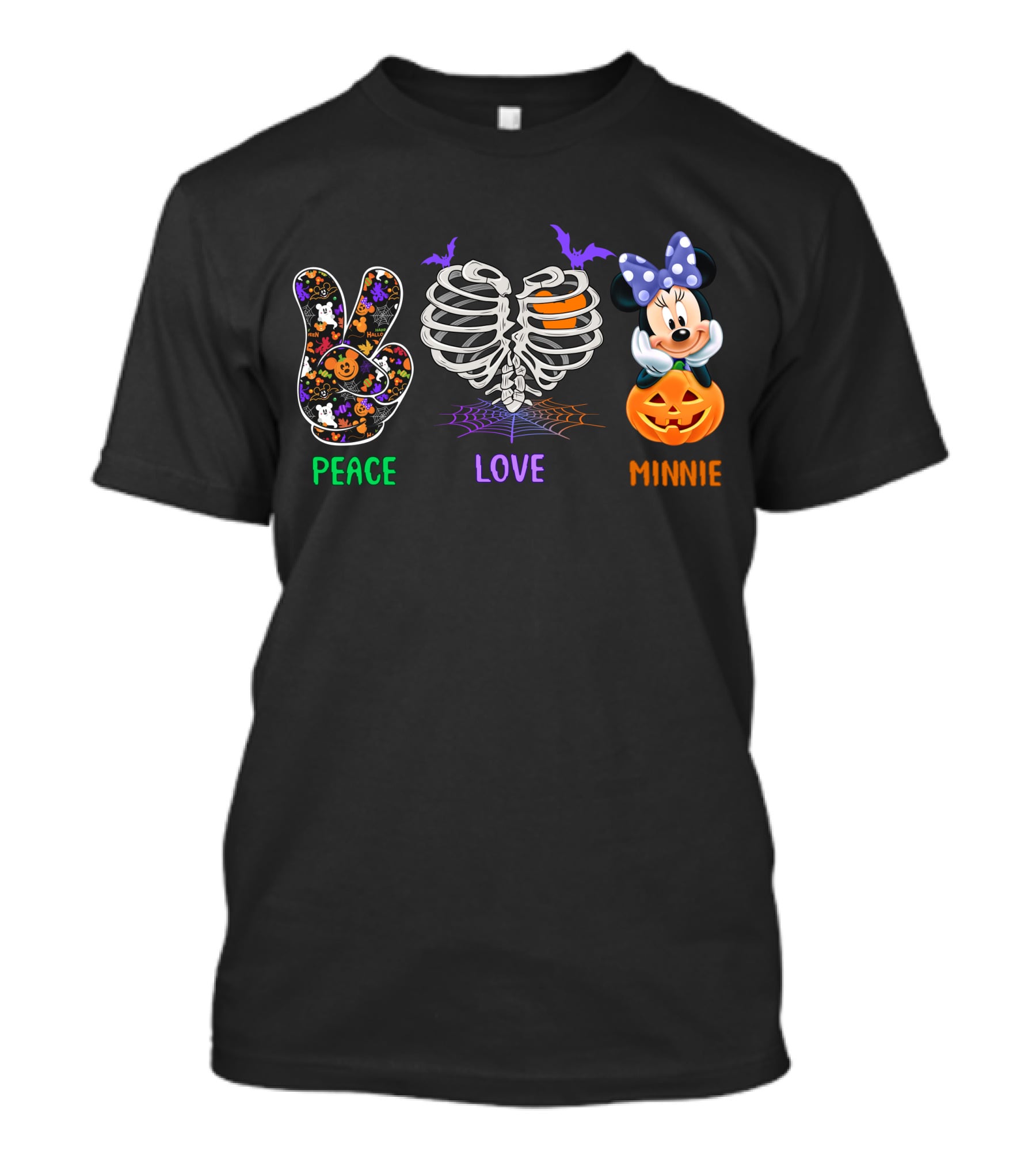 Peace Love Minnie Halloween Skeleton Pumpkin T-Shirt