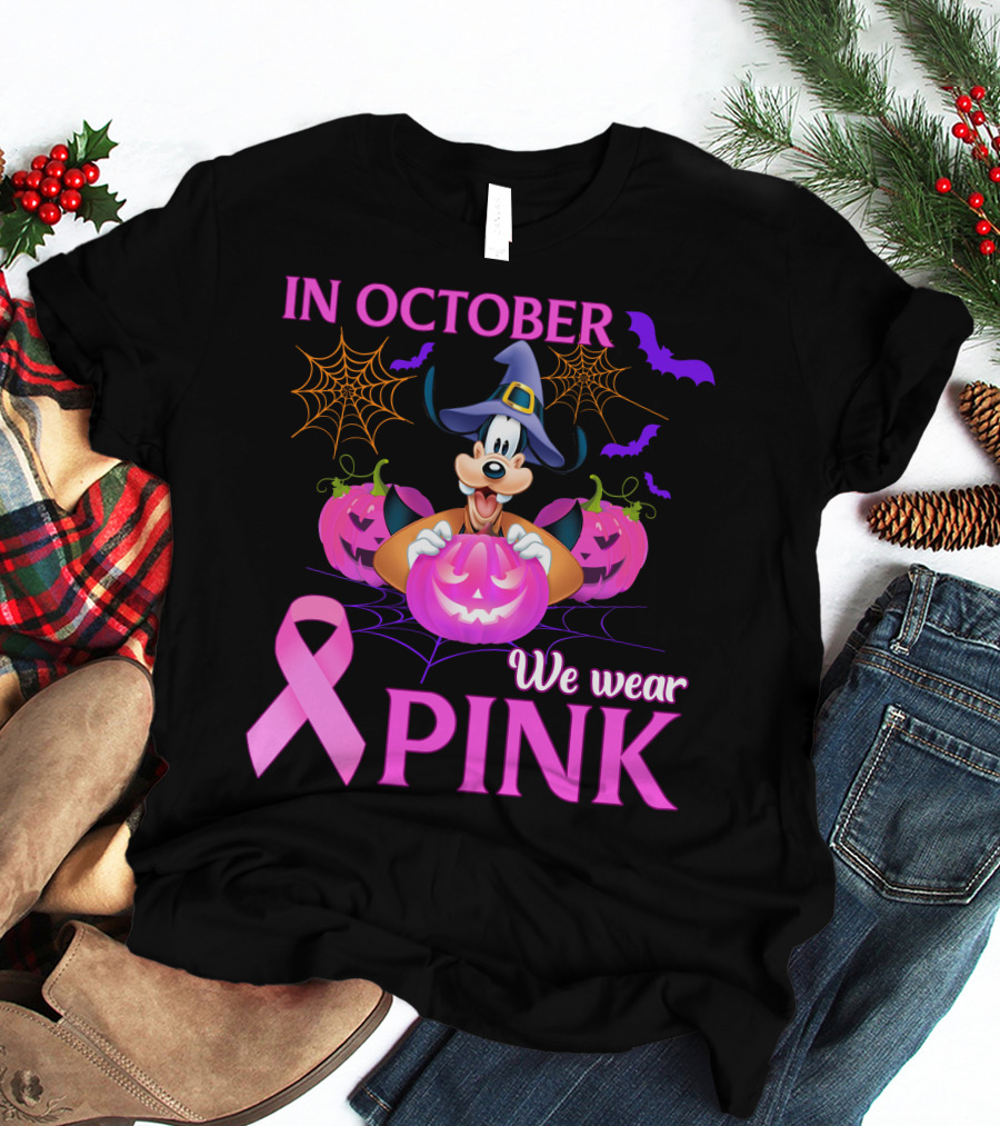 Goofy In October We Wear Pink Halloween Breast Cancer Awareness T-Shirt
