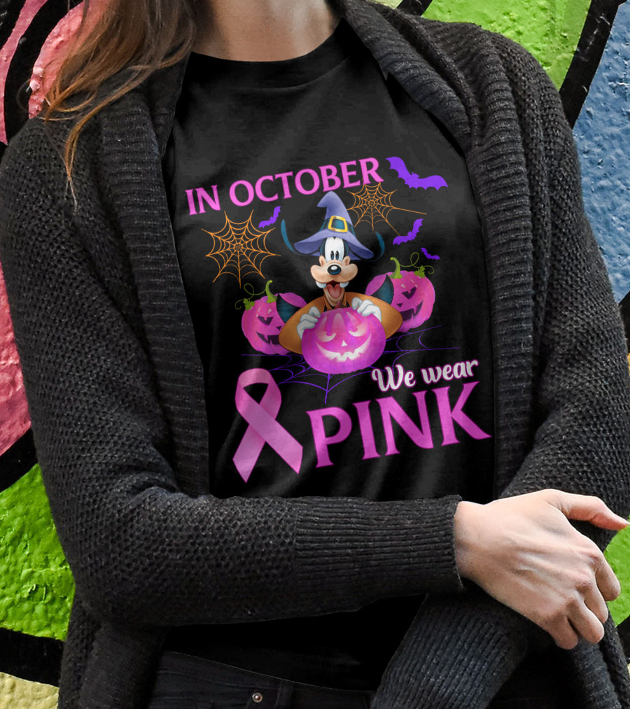 In October We Wear Pink Goofy Halloween Breast Cancer Awareness T-Shirt