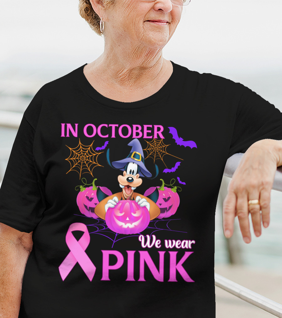 In October We Wear Pink Goofy Halloween Breast Cancer Awareness T-Shirt