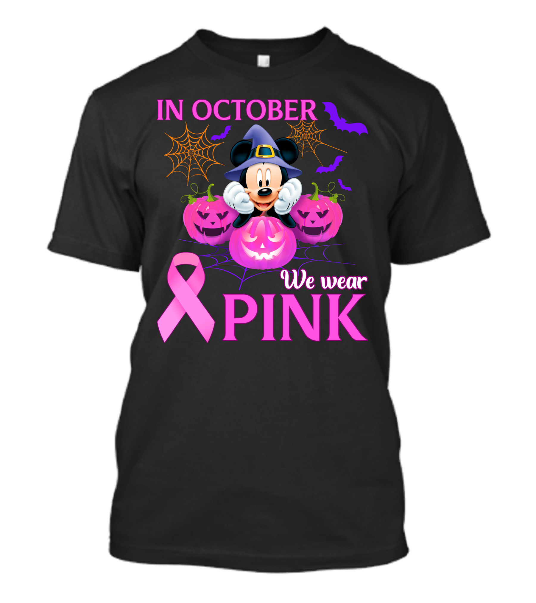In October We Wear Pink Mickey Halloween Breast Cancer Awareness T-Shirt