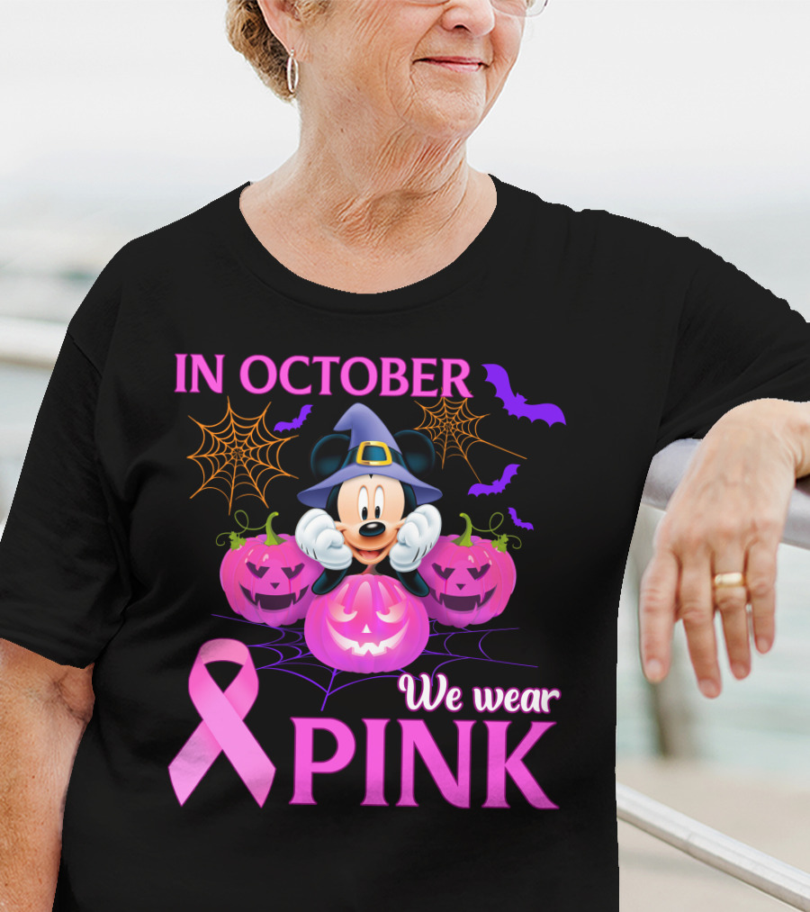 In October We Wear Pink Mickey Halloween Breast Cancer Awareness T-Shirt