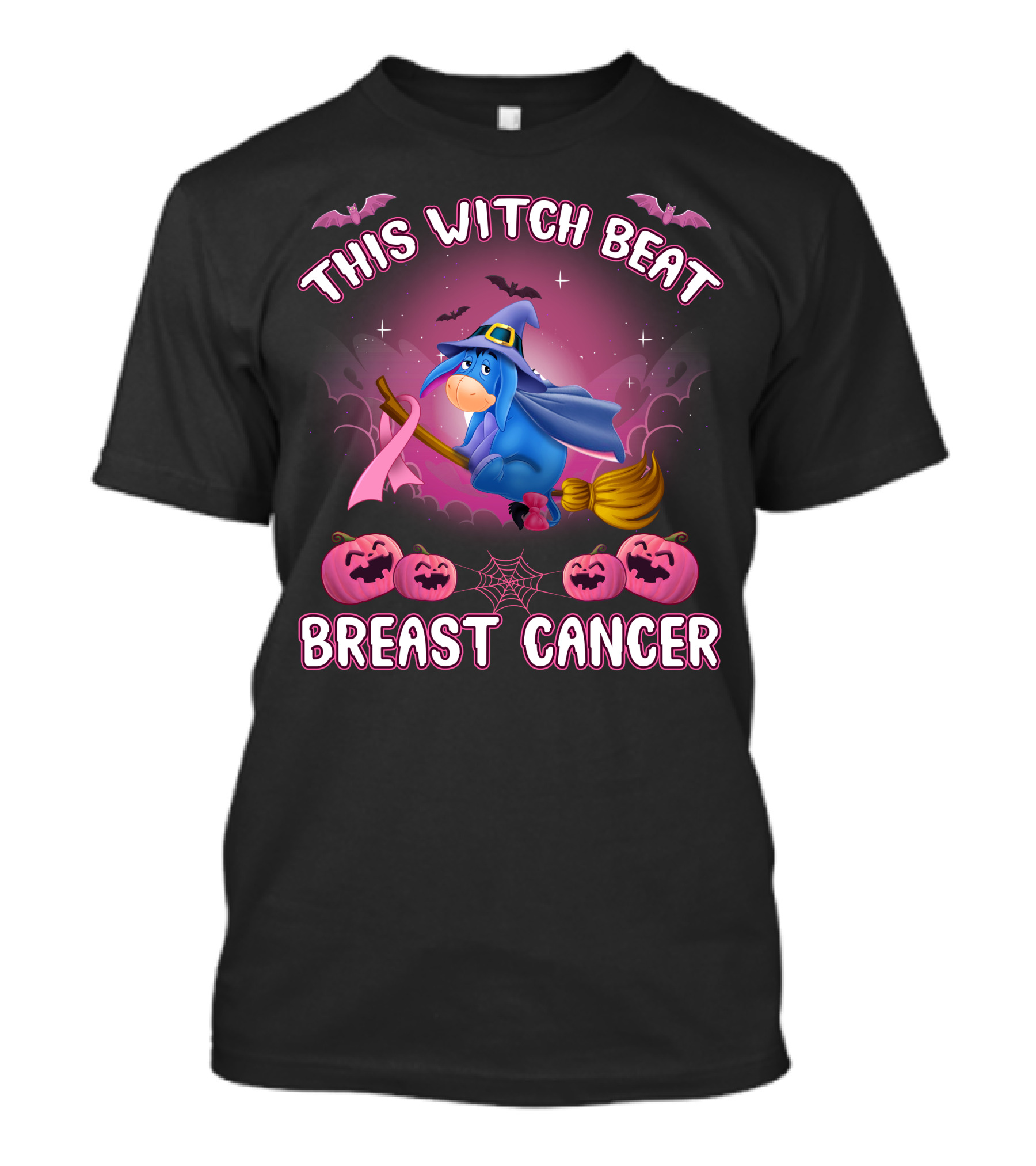 This Witch Beat Breast Cancer Eeyore Broomstick Pumpkins Bat T-Shirt