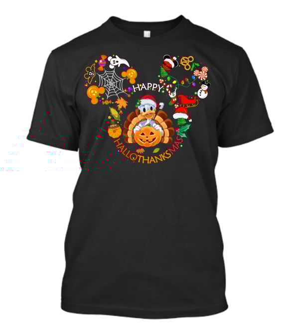 Happy Hallothanksmas Daisy D Disney Turkey Pumpkin Santa Hat T-Shirt