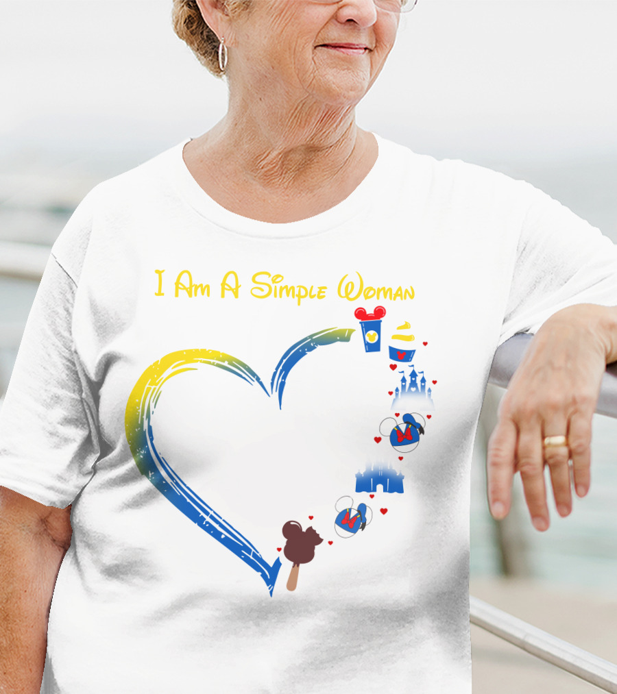 I Am A Simple Woman Disney Theme With Castle Mickey Mouse Ears Heart Highlight T-Shirt