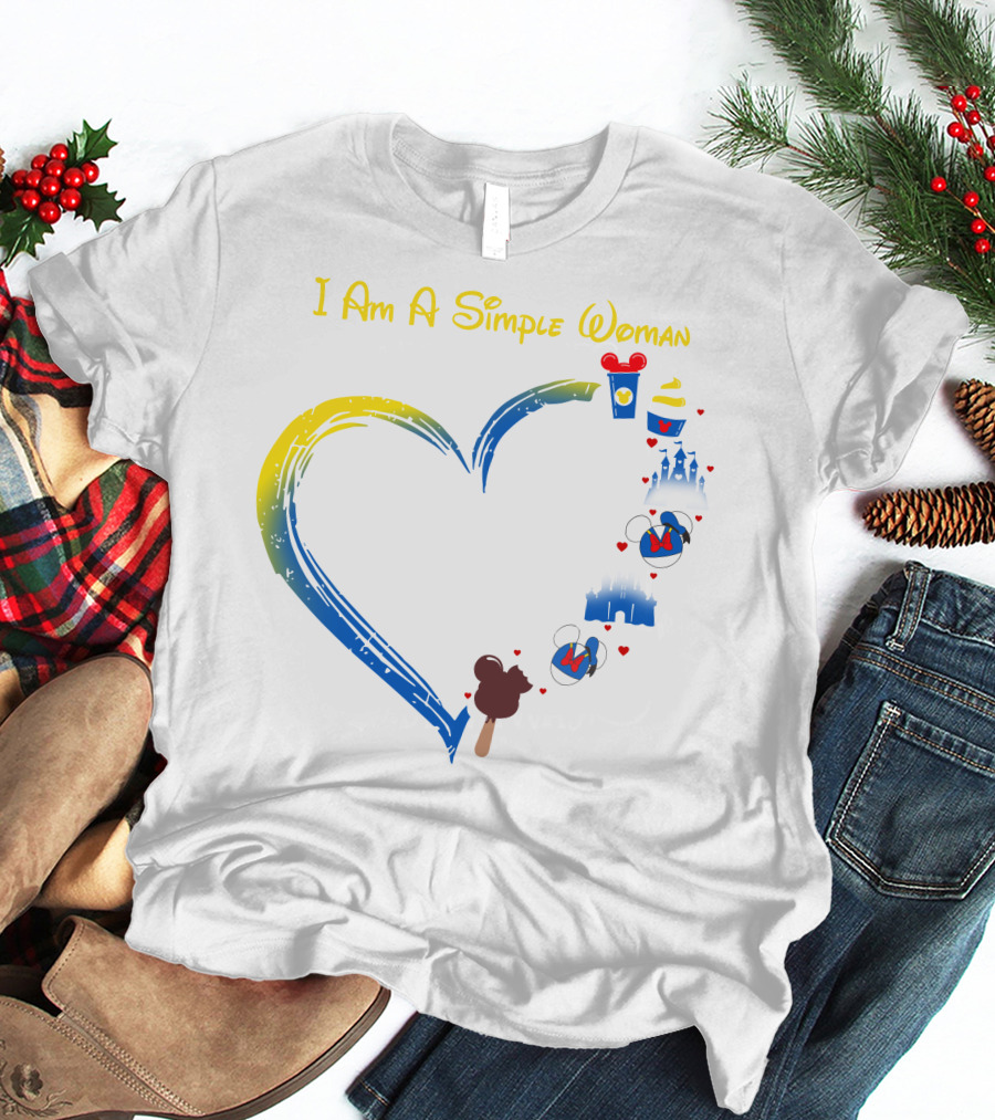 I Am A Simple Woman Disney Theme With Castle Mickey Mouse Ears Heart Highlight T-Shirt