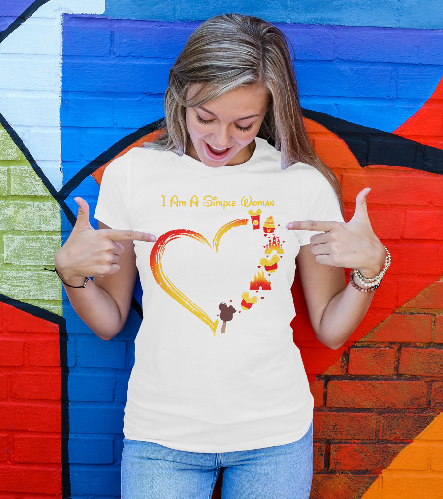 I Am A Simple Woman Heart With Mickey Ears Ice Cream Popcorn Castle T-Shirt