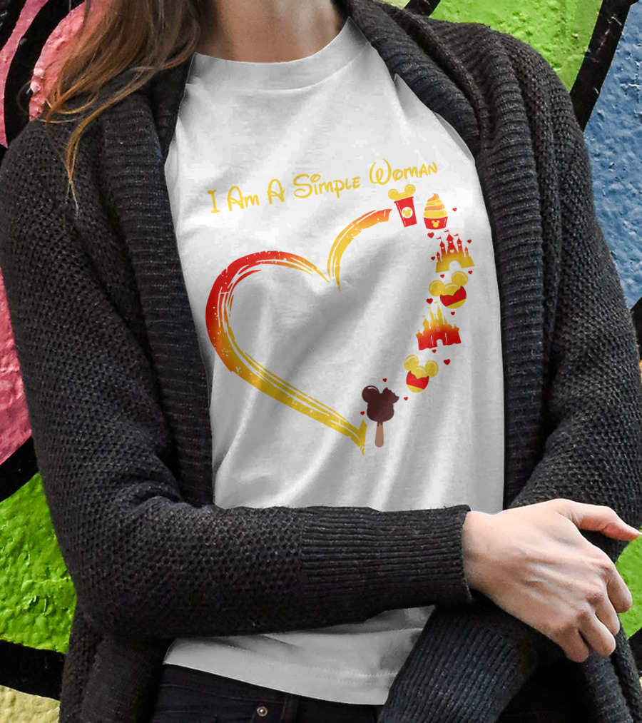 I Am A Simple Woman Heart With Mickey Ears Ice Cream Popcorn Castle T-Shirt