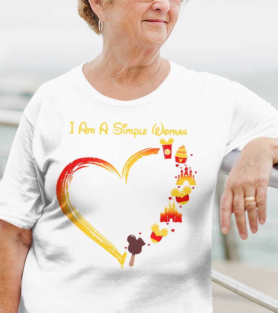 I Am A Simple Woman Heart With Mickey Ears Ice Cream Popcorn Castle T-Shirt