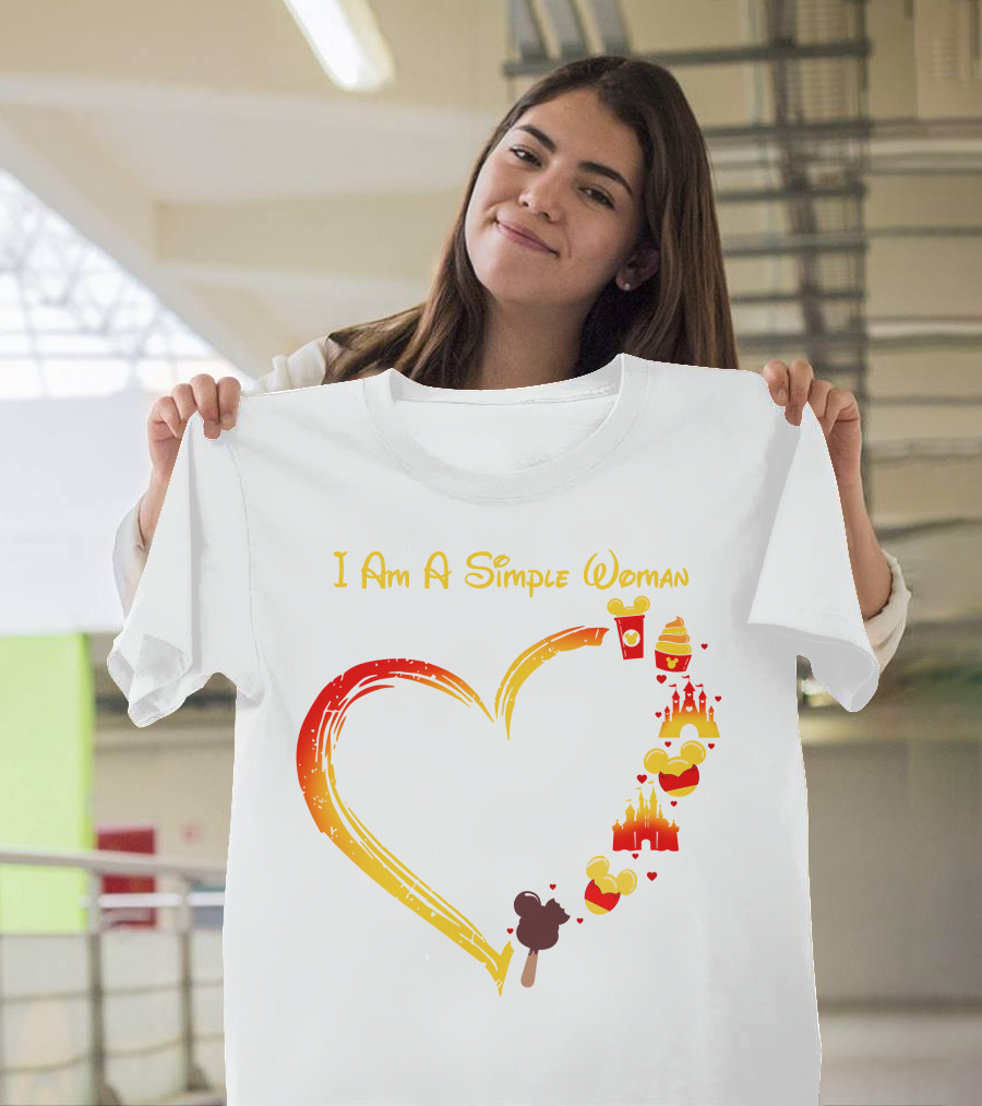 I Am A Simple Woman Heart With Mickey Ears Ice Cream Popcorn Castle T-Shirt