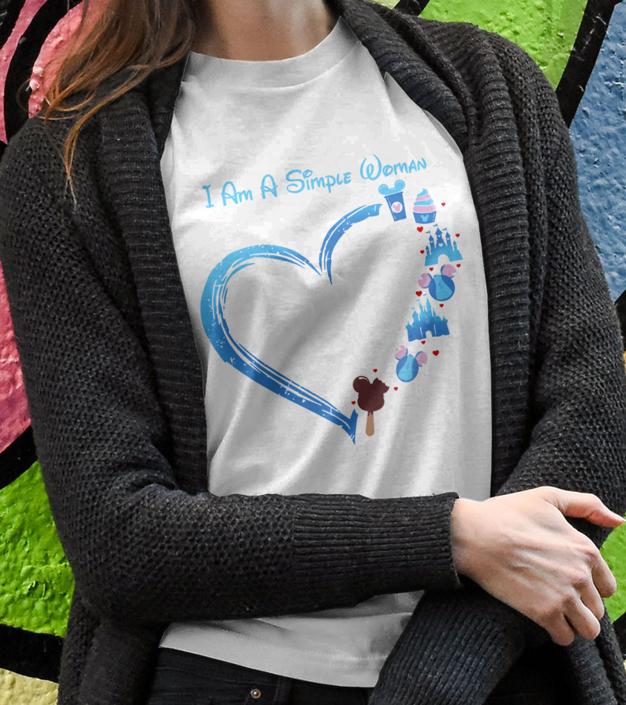 I Am A Simple Woman Heartbeat Mickey Ice Cream Castle Ears T-Shirt