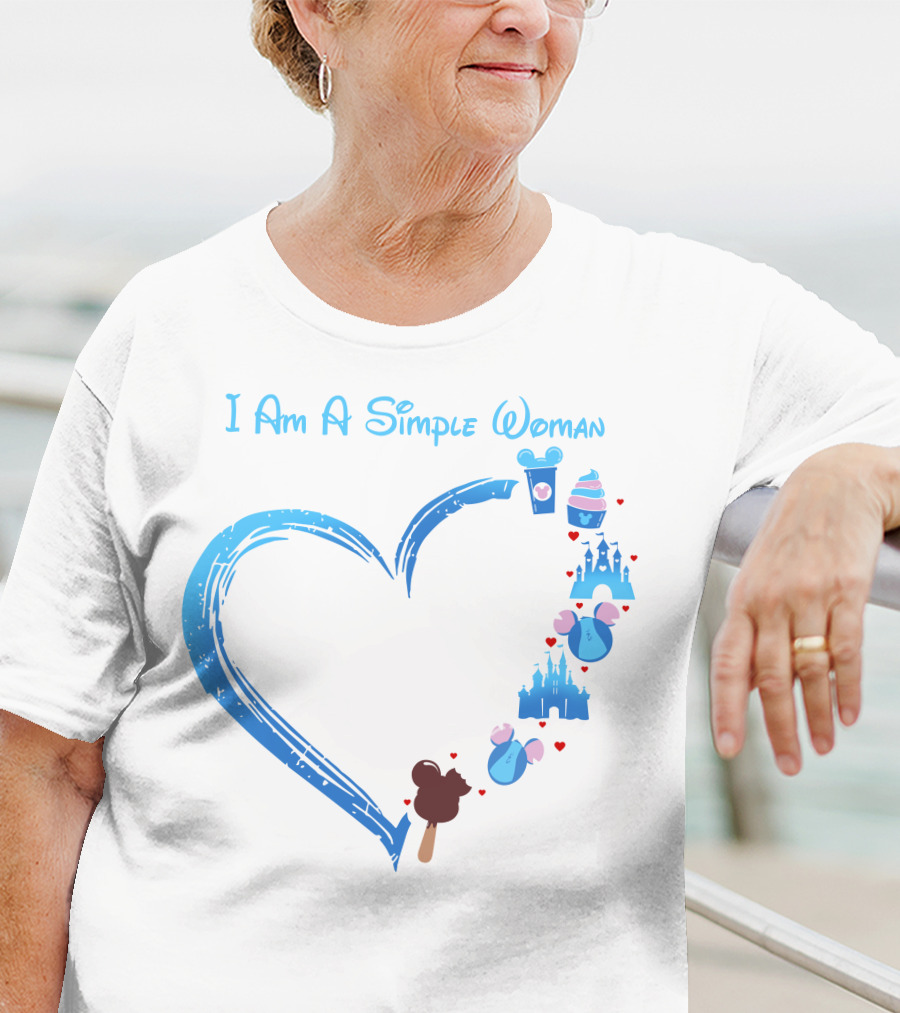I Am A Simple Woman Heartbeat Mickey Ice Cream Castle Ears T-Shirt