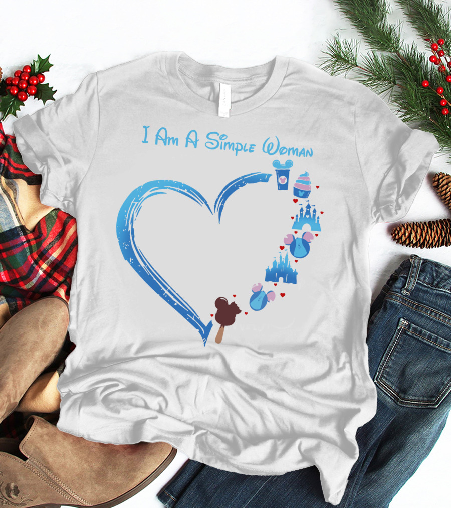 I Am A Simple Woman Heartbeat Mickey Ice Cream Castle Ears T-Shirt