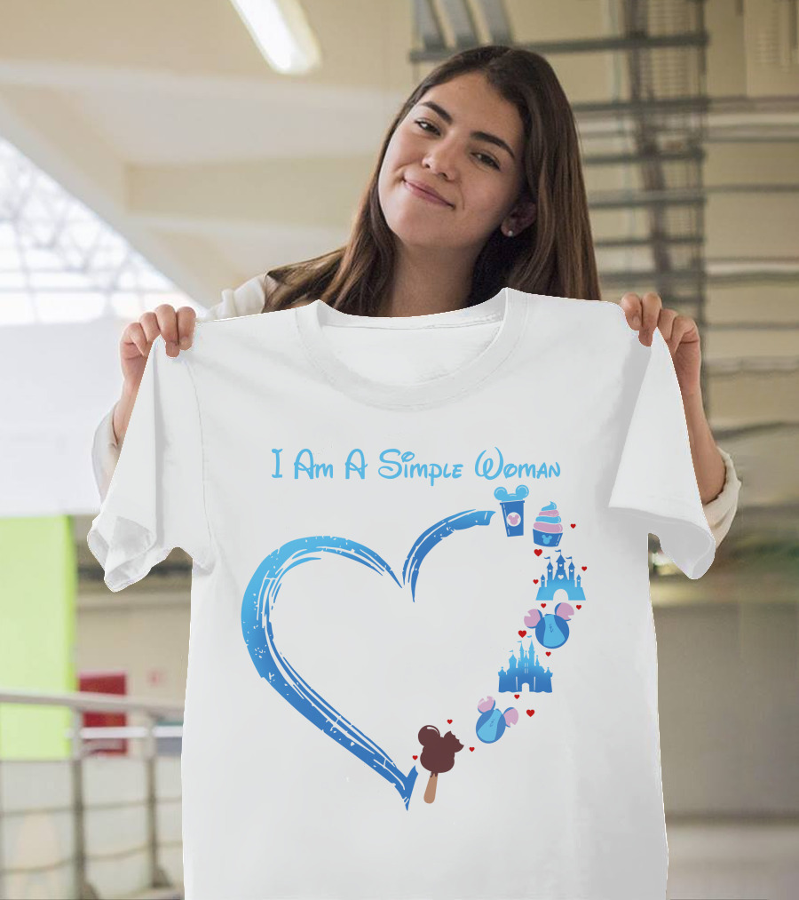 I Am A Simple Woman Heartbeat Mickey Ice Cream Castle Ears T-Shirt