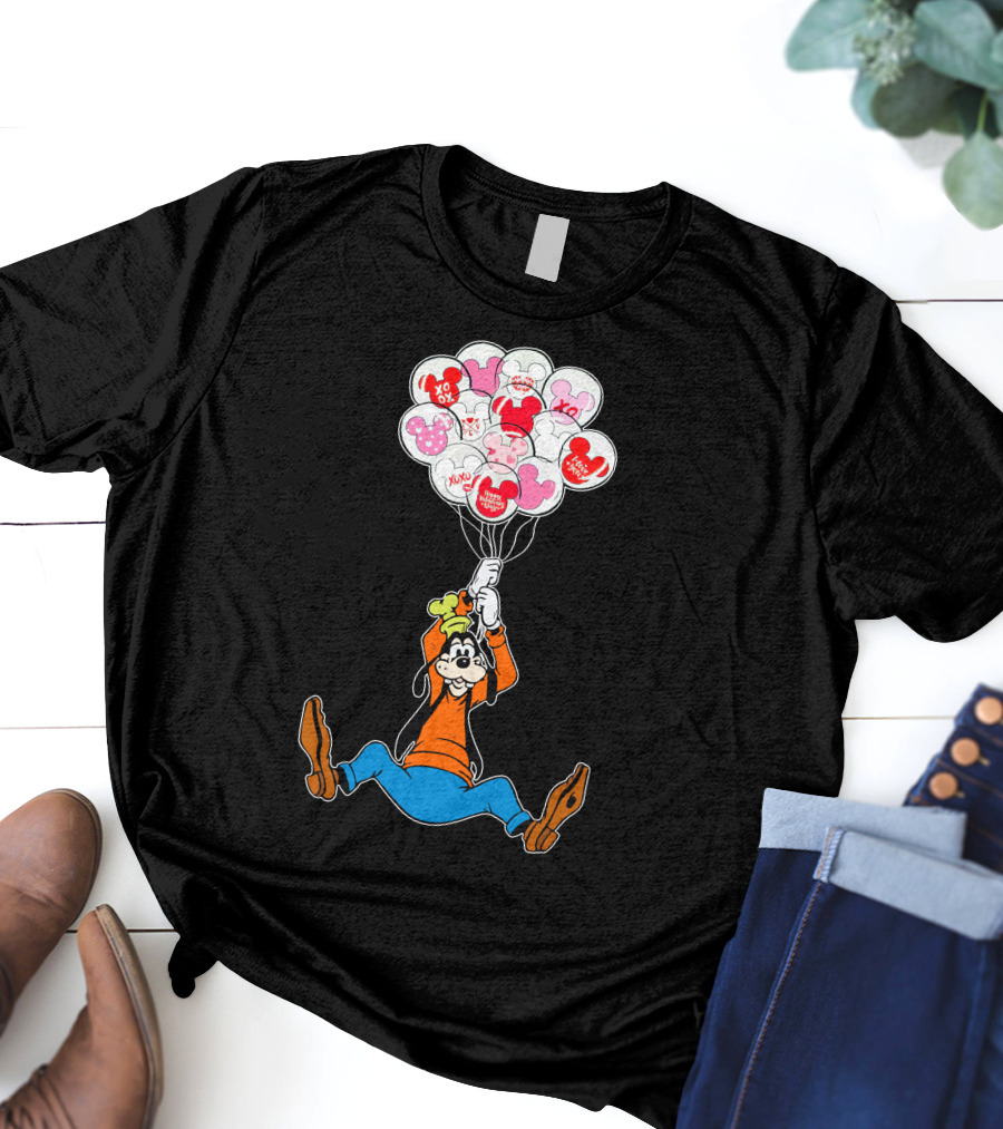 Goofy Balloons Mickey Love Valentine's Xo Hug Minnie Organic T-Shirt