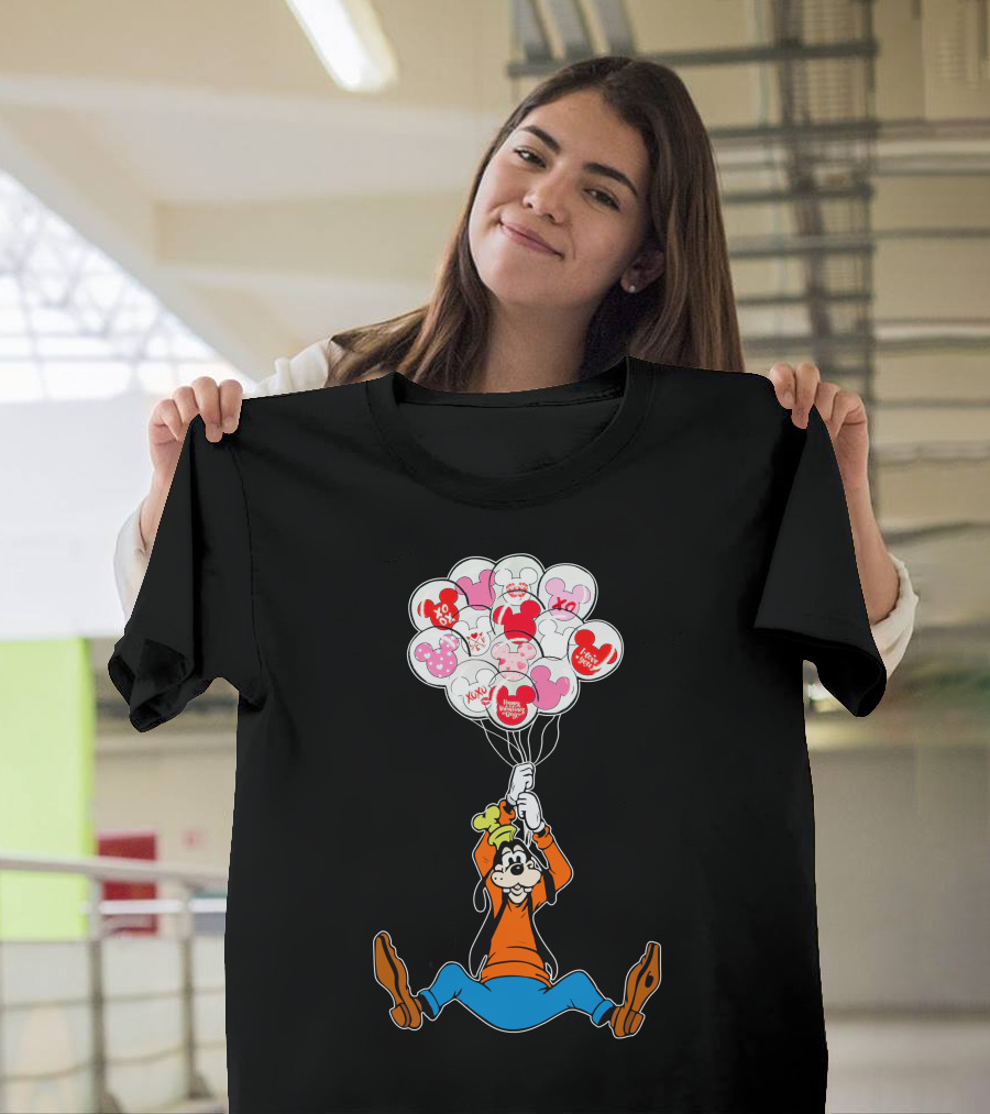 Goofy Balloons Mickey Love Valentine's Xo Hug Minnie Organic T-Shirt