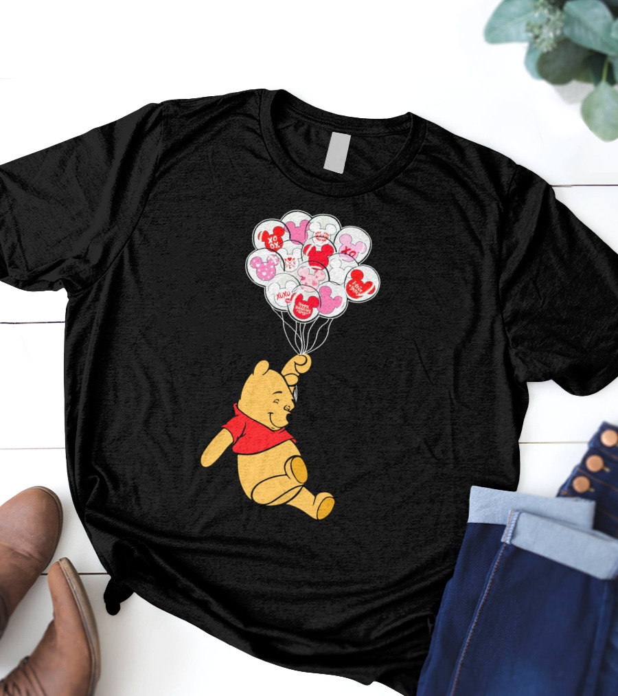 Winnie The Pooh Balloons With Mickey Ears And Sweet Messages T-Shirt