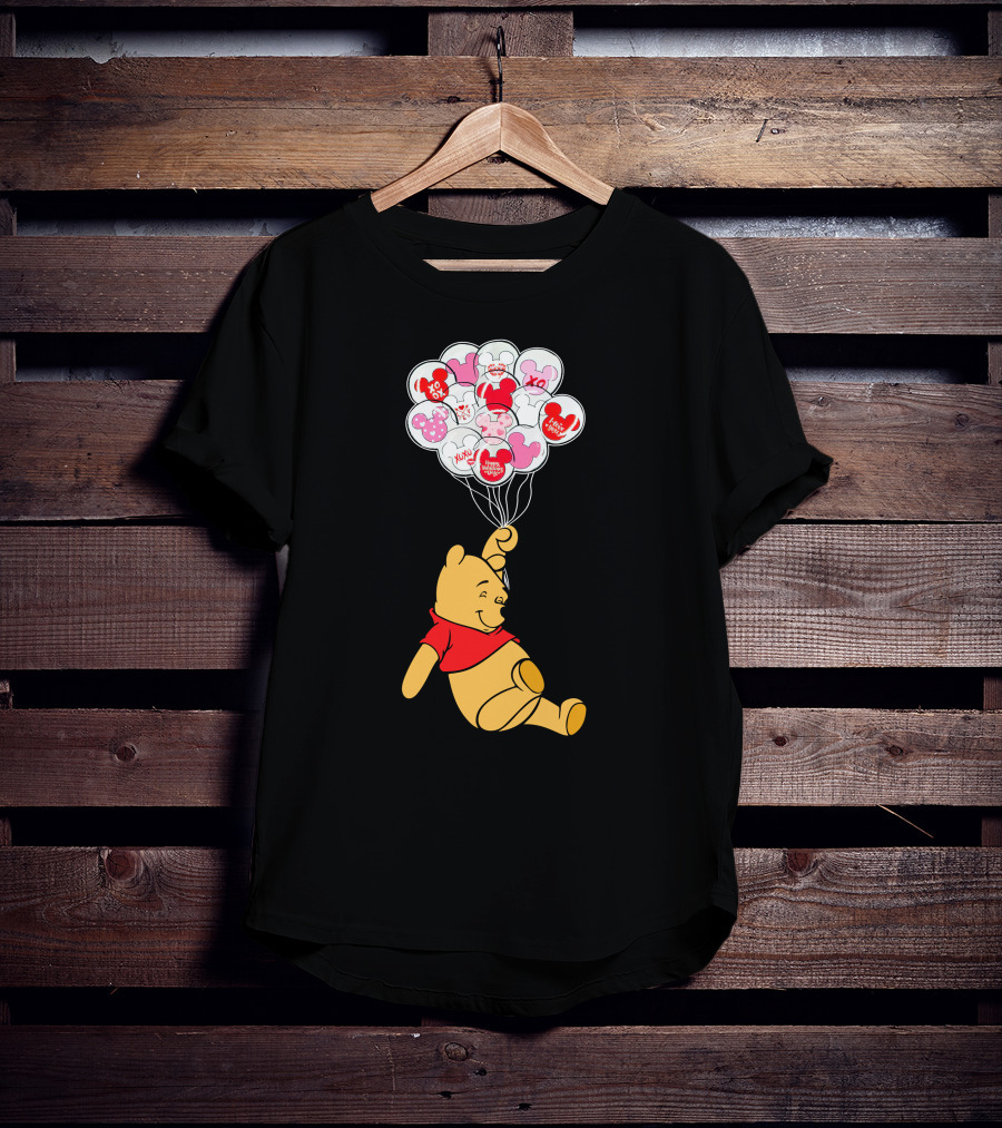 Winnie The Pooh Balloons With Mickey Ears And Sweet Messages T-Shirt