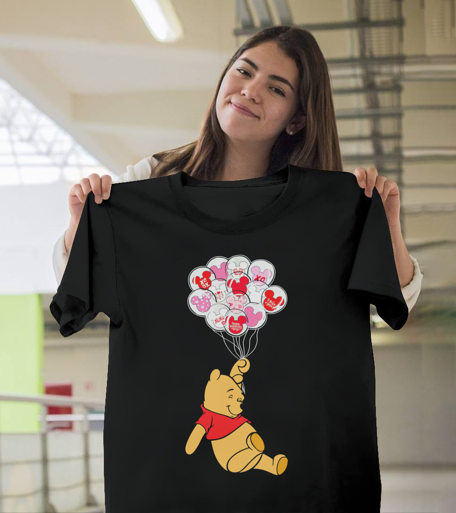 Winnie The Pooh Balloons With Mickey Ears And Sweet Messages T-Shirt