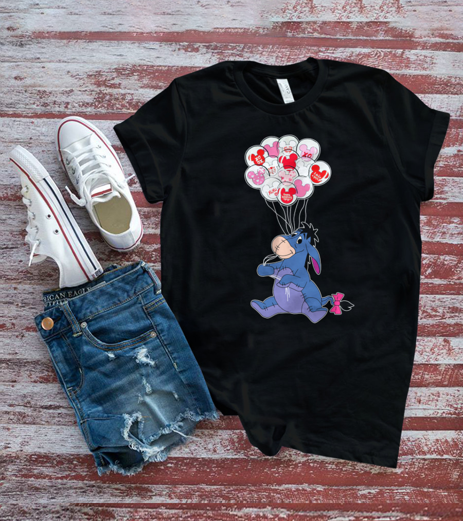 Eeyore Holding Valentine's Day Mickey Balloons T-Shirt