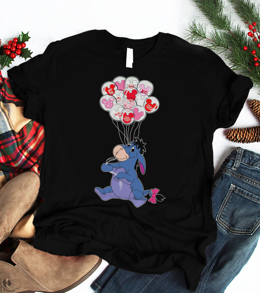 Eeyore Holding Valentine's Day Mickey Balloons T-Shirt