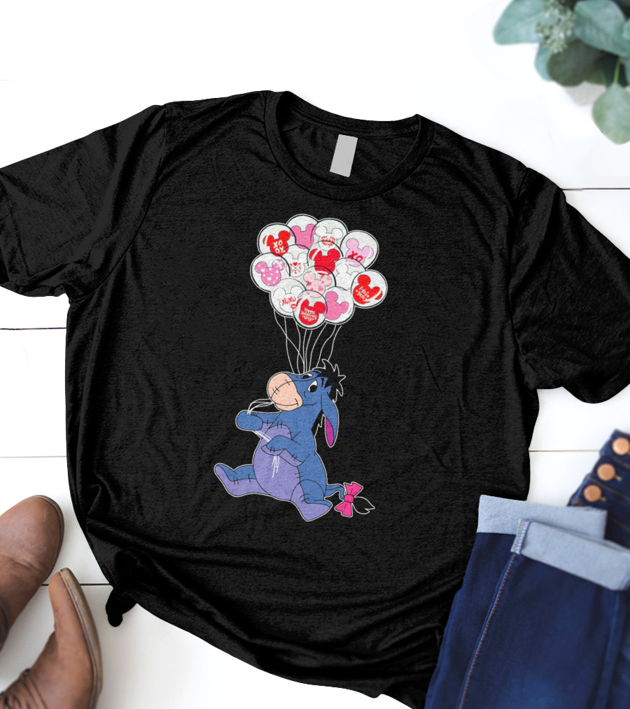 Eeyore Holding Valentine's Day Mickey Balloons T-Shirt