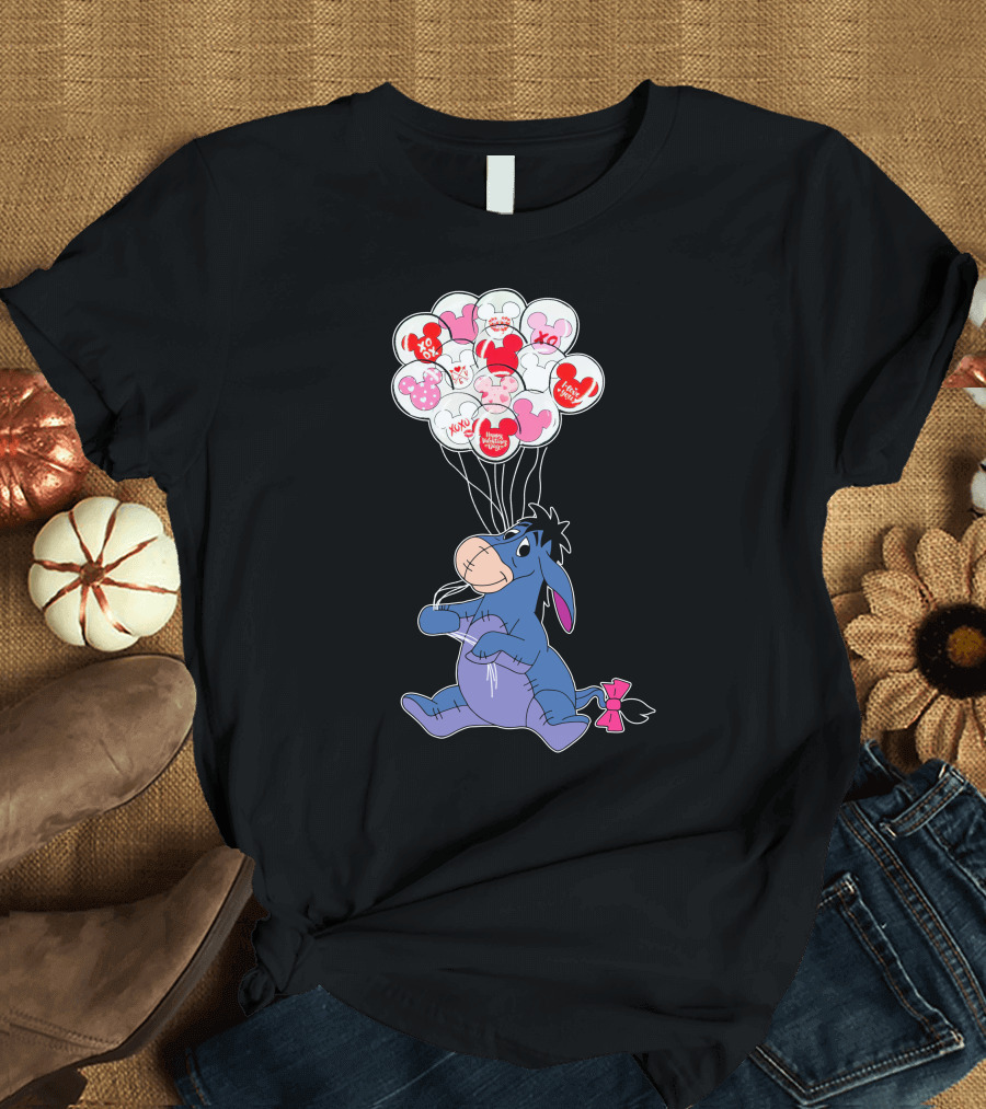 Eeyore Holding Valentine's Day Mickey Balloons T-Shirt