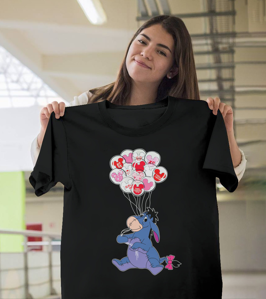 Eeyore Holding Valentine's Day Mickey Balloons T-Shirt