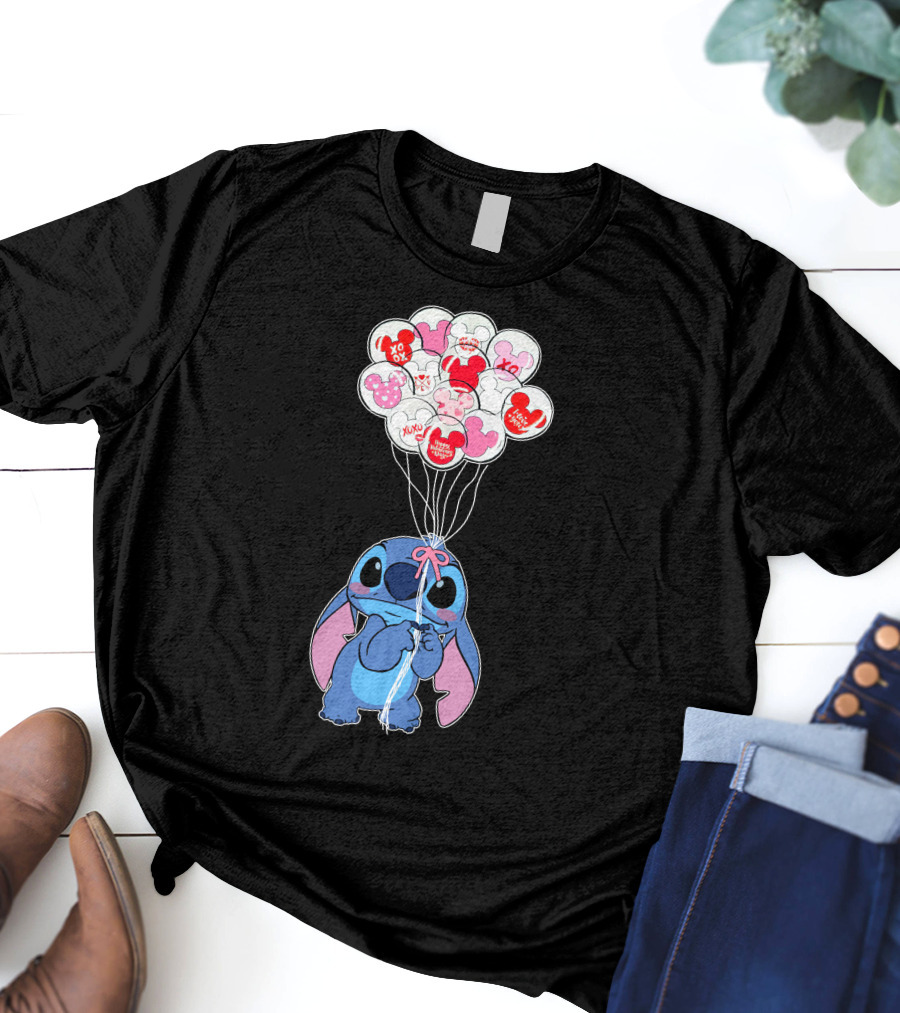 Stitch And Mickey Balloons Valentine's Xo Love T-Shirt
