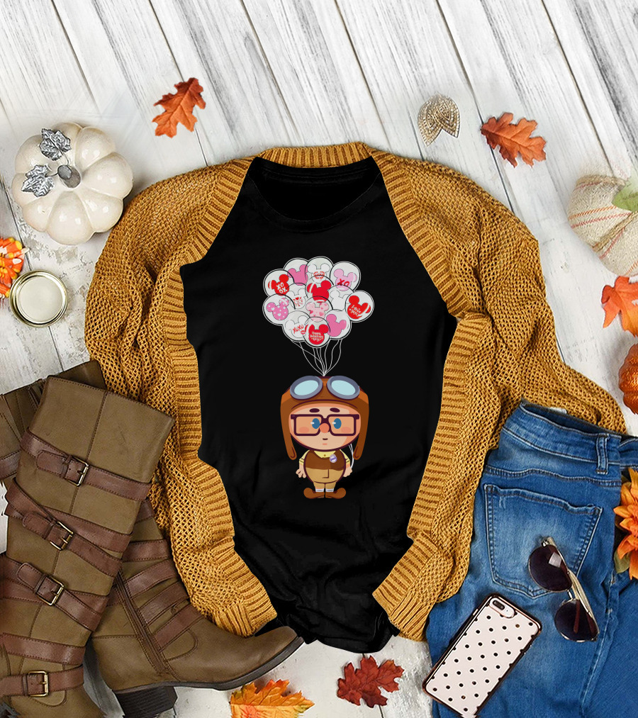 Carl Cartoon Character With Valentines Balloons T-Shirt