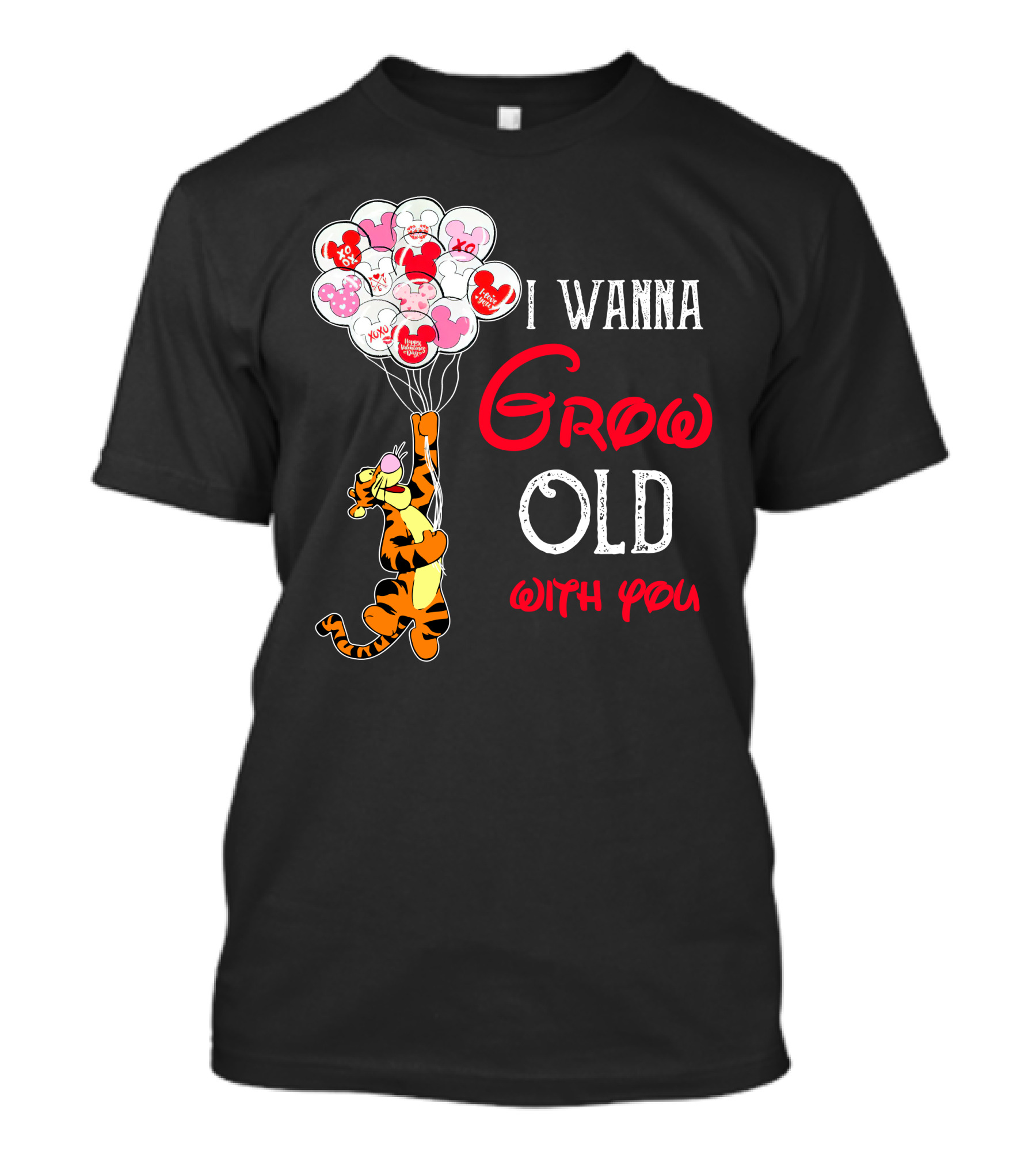 I Wanna Grow Old With You Tigger Balloons Hearts Xo T-Shirt