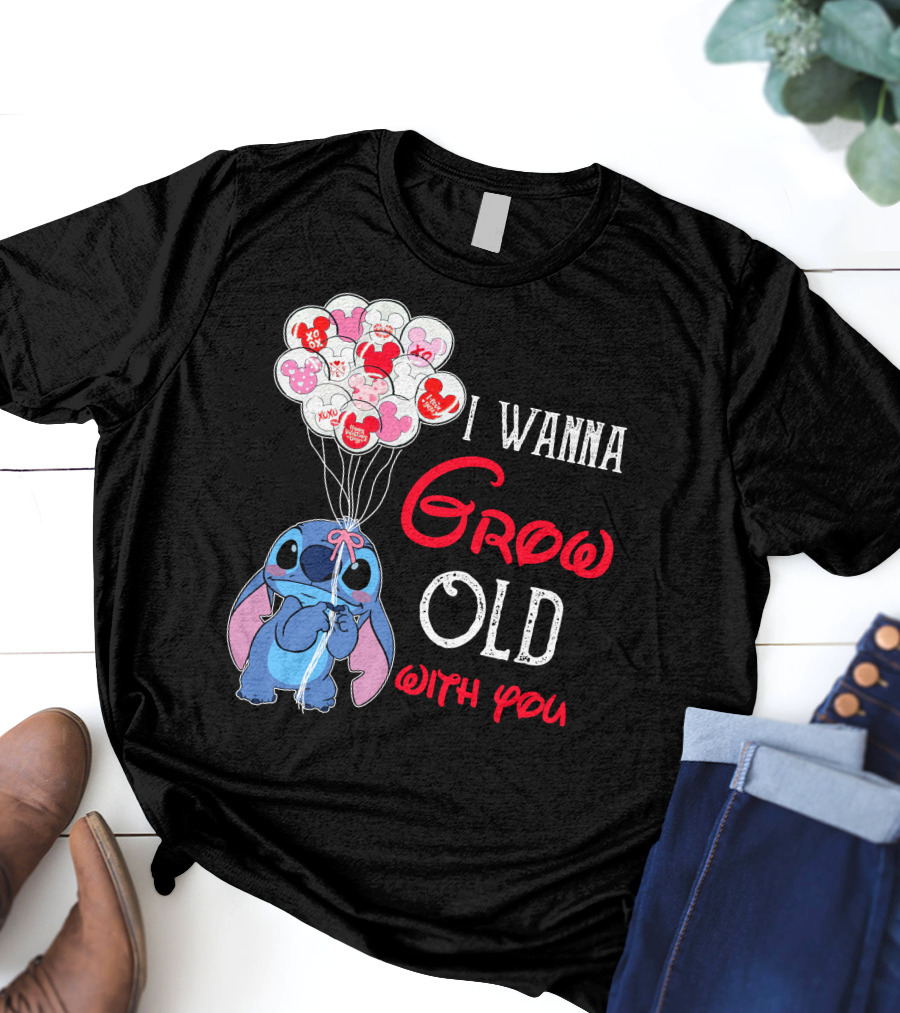 I Wanna Grow Old With You Stitch Balloons Hearts T-Shirt