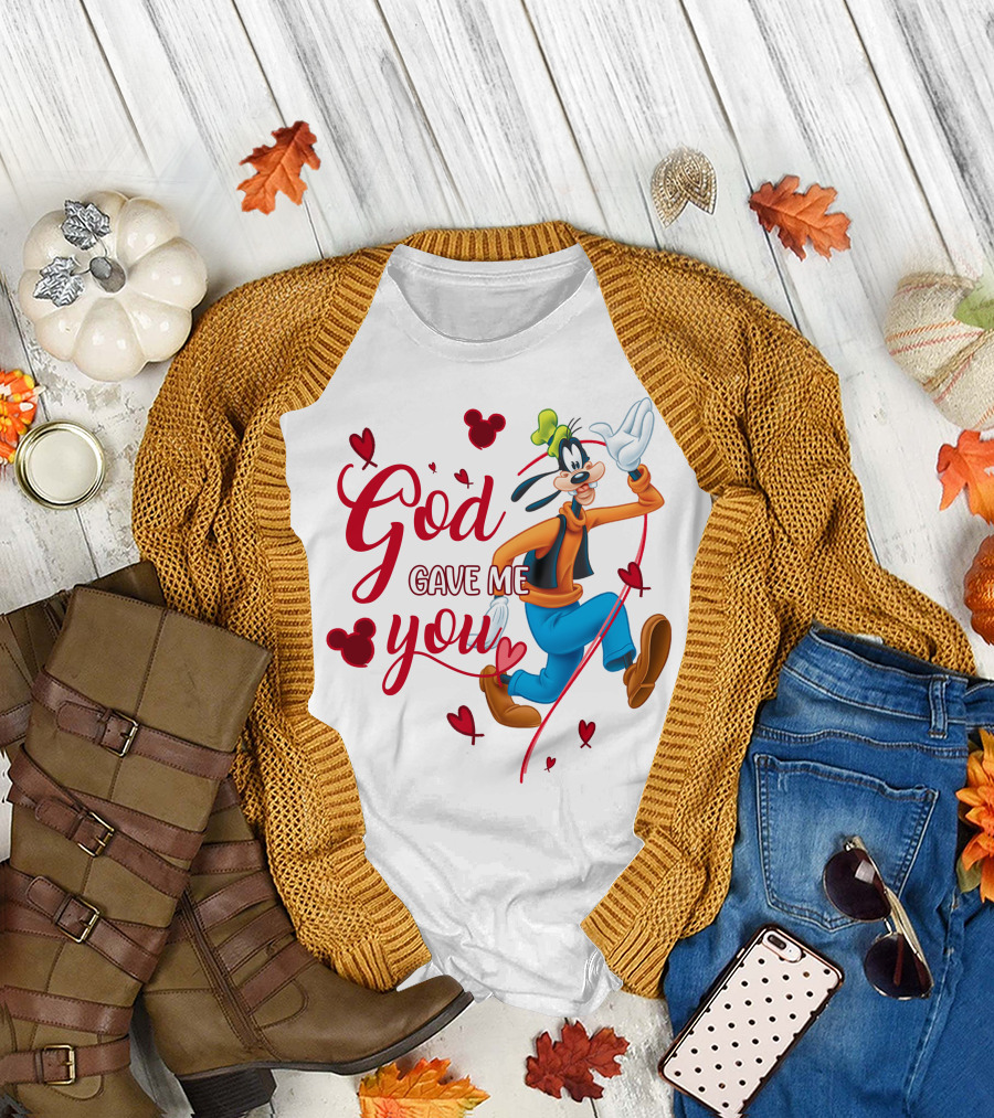 God Gave Me You Goofy Character Hearts Icons T-Shirt