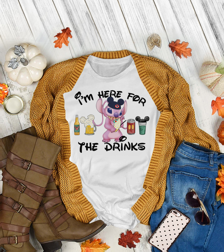 I'm Here For The Drinks Stitch Mickey Ears T-Shirt