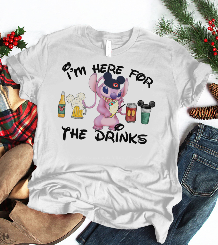 I'm Here For The Drinks Stitch Mickey Ears T-Shirt