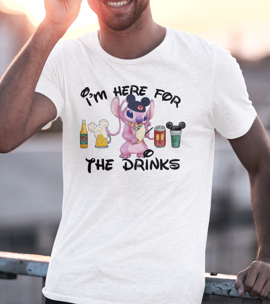 I'm Here For The Drinks Stitch Mickey Ears T-Shirt