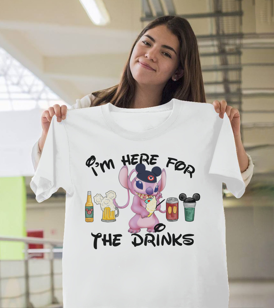 I'm Here For The Drinks Stitch Mickey Ears T-Shirt