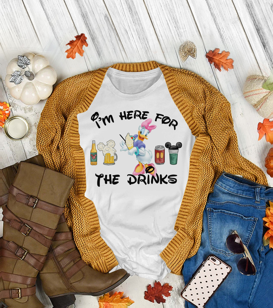 I'm Here For The Drinks Daisy Duck Beverages And Mickey Ears T-Shirt