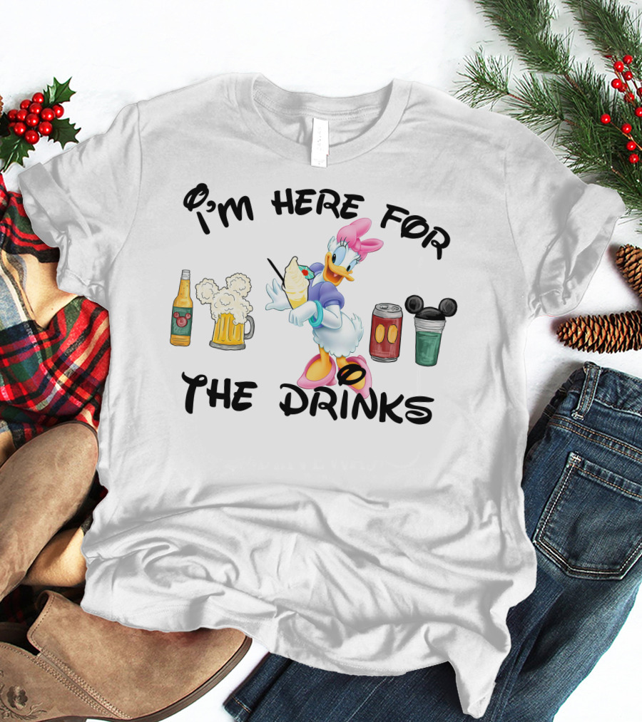 I'm Here For The Drinks Daisy Duck Beverages And Mickey Ears T-Shirt