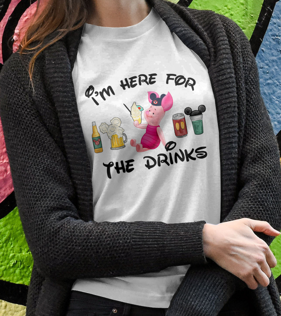 I'm Here For The Drinks Piglet Ice Cream Mickey Ears T-Shirt