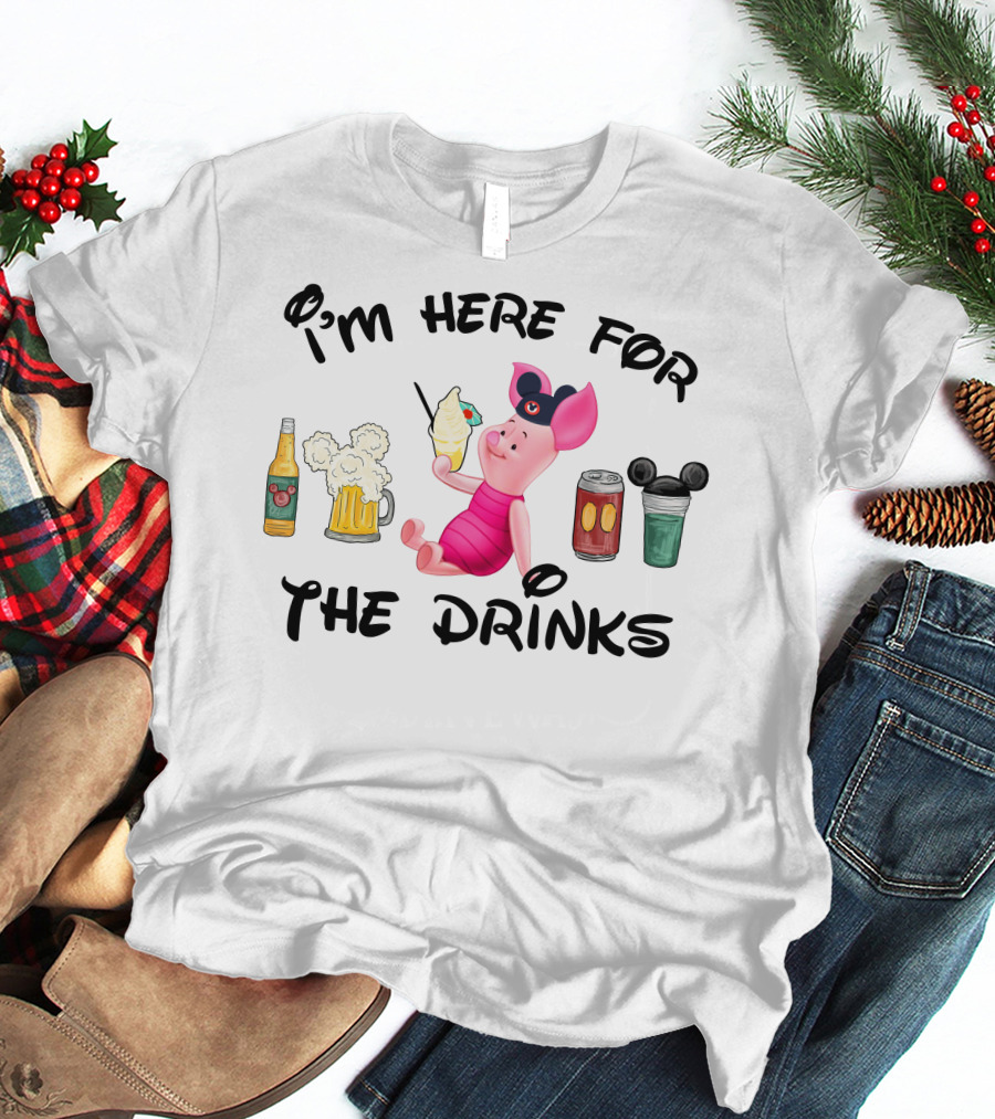 I'm Here For The Drinks Piglet Ice Cream Mickey Ears T-Shirt