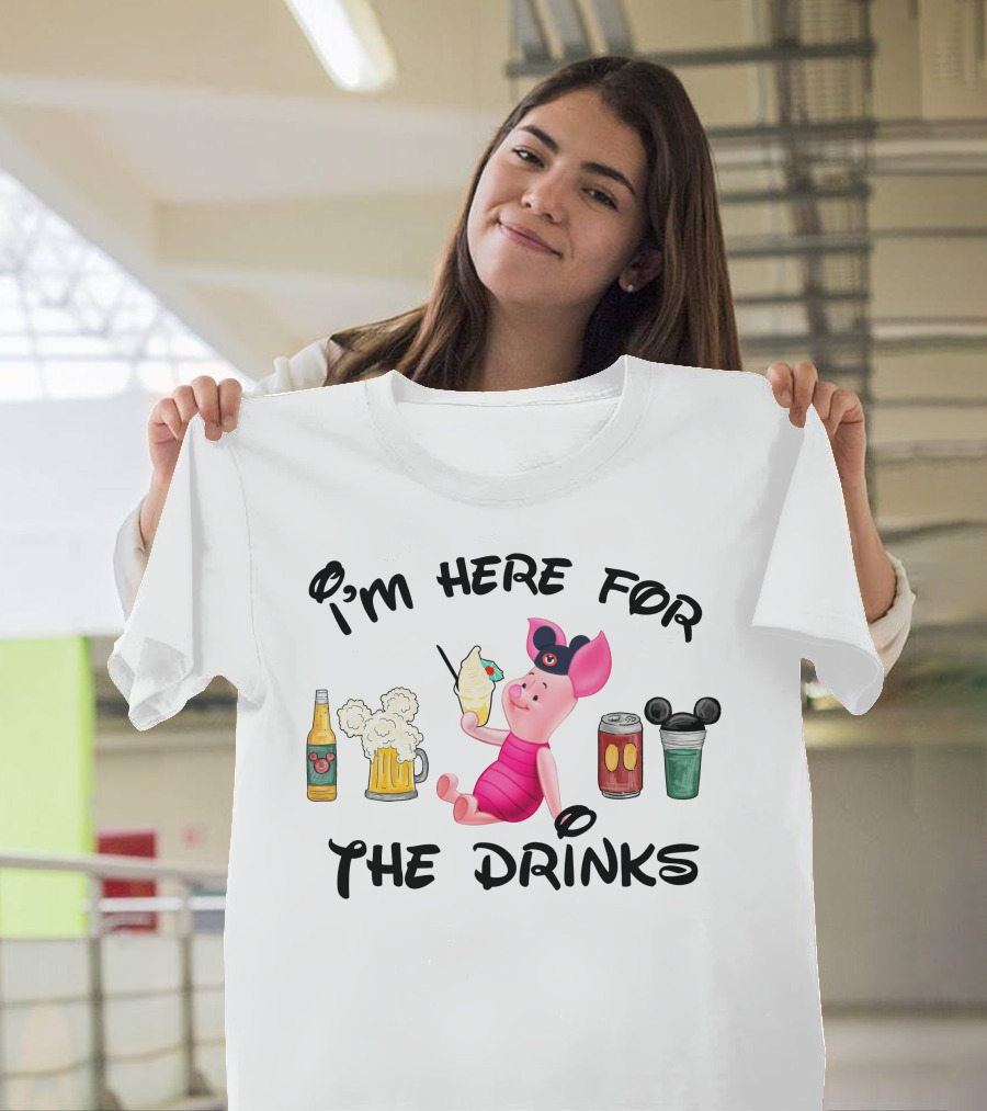 I'm Here For The Drinks Piglet Ice Cream Mickey Ears T-Shirt