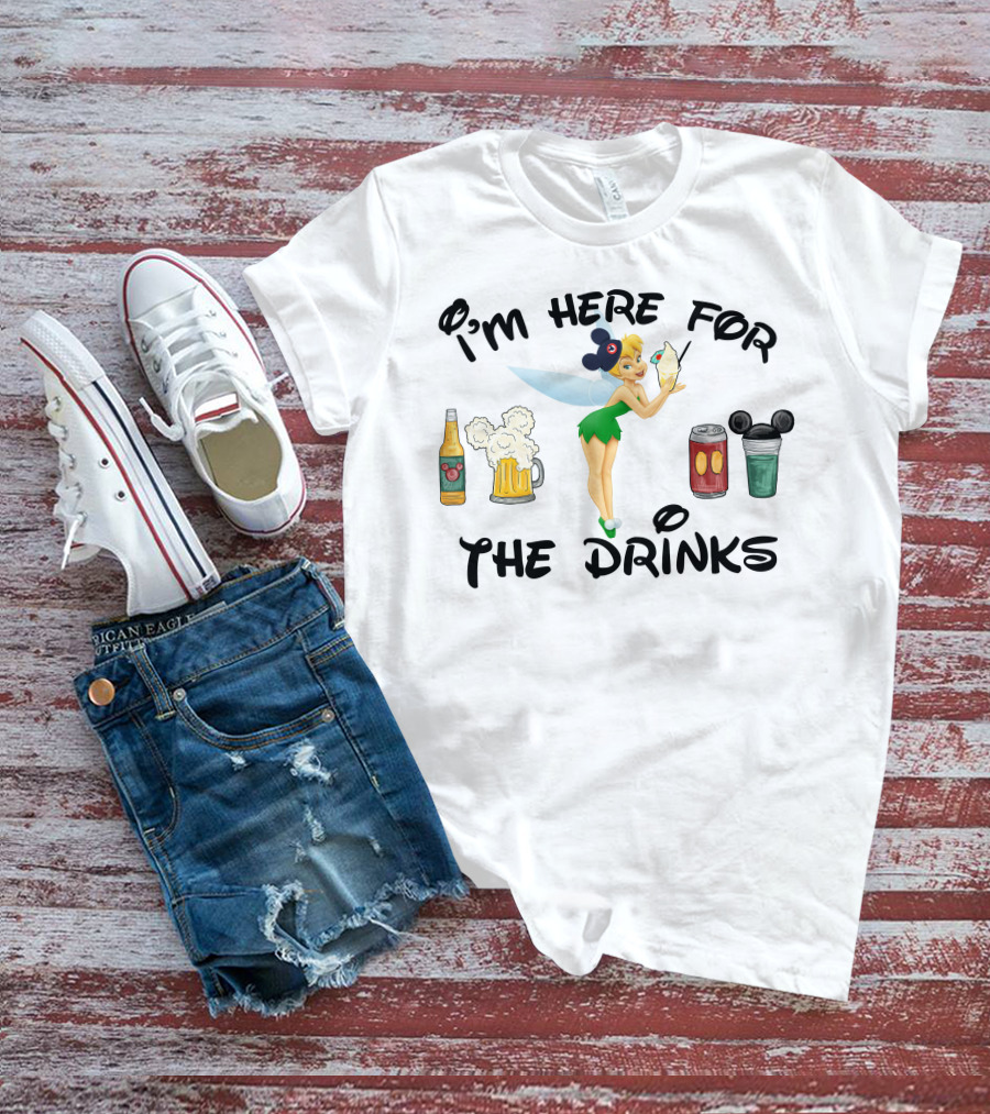 I'm Here For The Drinks Tinkerbell Beer Mouse Ears T-Shirt