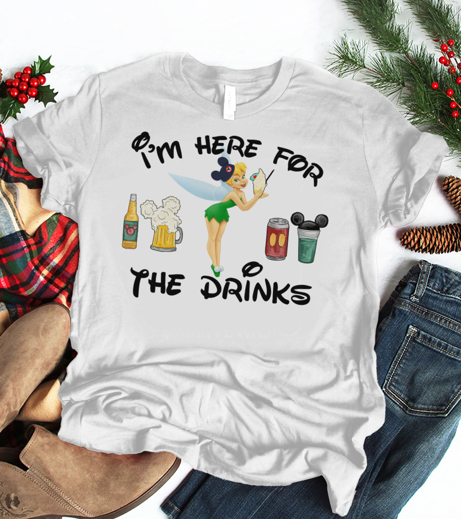 I'm Here For The Drinks Tinkerbell Beer Mouse Ears T-Shirt