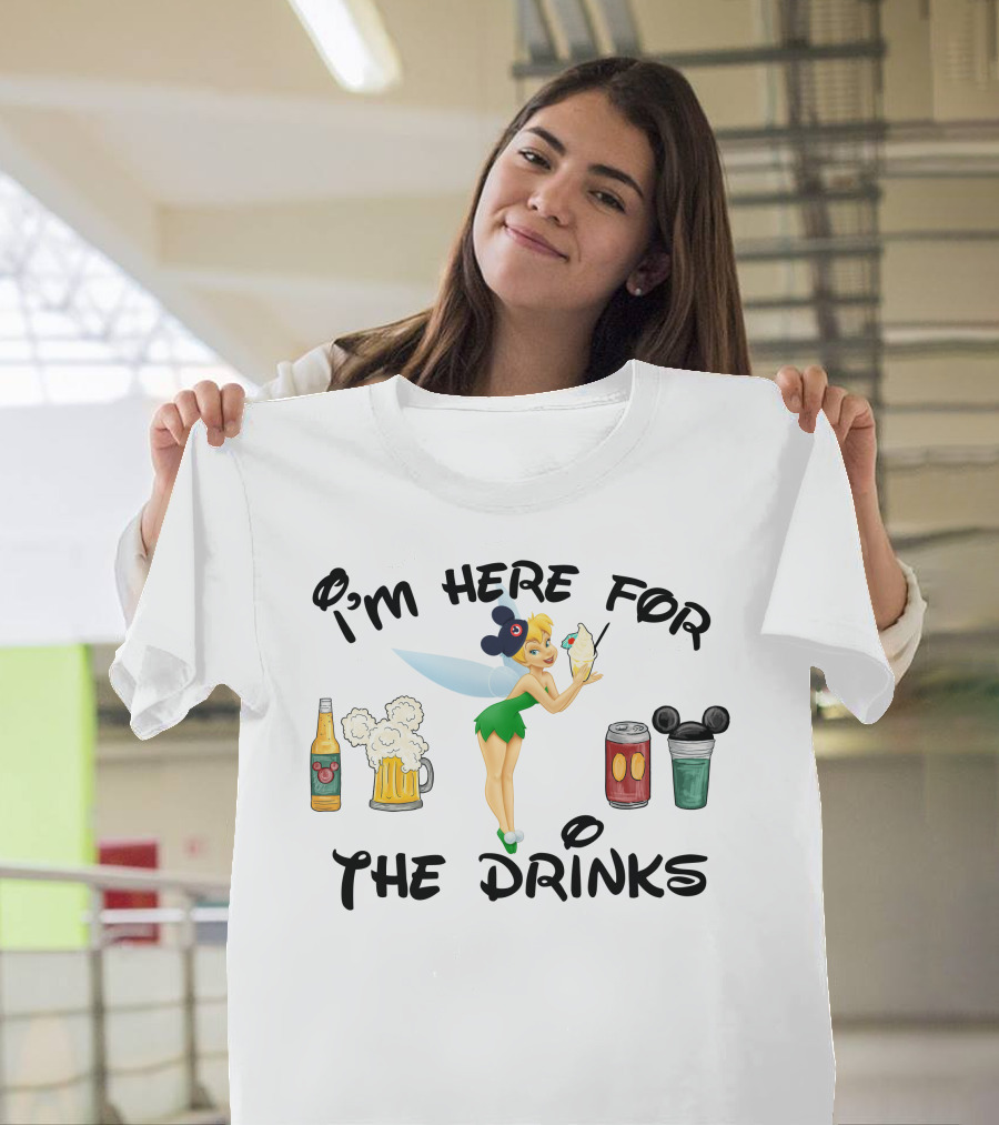 I'm Here For The Drinks Tinkerbell Beer Mouse Ears T-Shirt